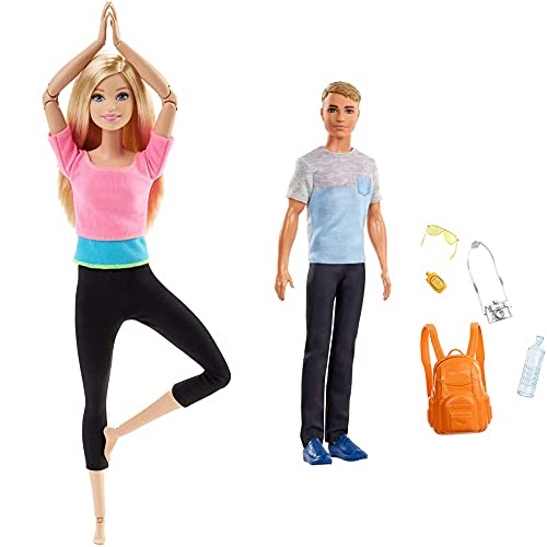 Barbie DHL82 Made to Move Puppe mit pinkem Top, bewegliche und sportliche Modepuppe mit 22 Gelenken & Reise Ken Puppe…