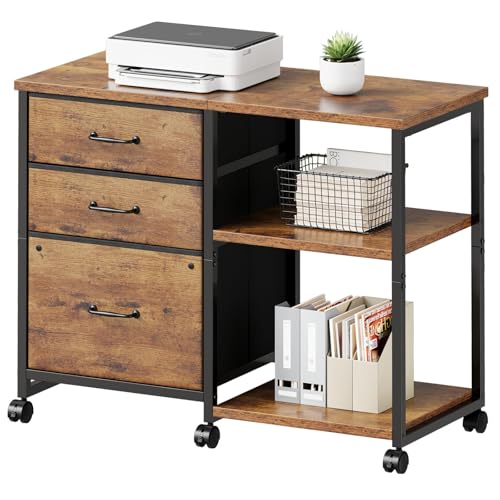 Maihail 3 Drawer File Cabinet with Wheels Rolling Printer Stand with Open Storage Shelf Fabric...