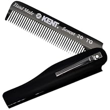 Kent 20T Black Graphite Handmade Folding Pocket Comb for Men, Fine Tooth Hair Comb Straightener for Everyday Grooming Styling Hair, Beard or Mustache, Use Dry or with Balms, Saw Cut, Made in England