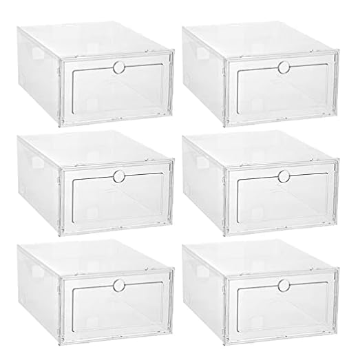 Garneck Caja Organizadora de Almacenamiento de Zapatos con Cajón de 6 Piezas Caja de Plástico Transparente Apilable Organizador de Zapatos Contenedor de Exhibición de Zapatos de Ahorro de