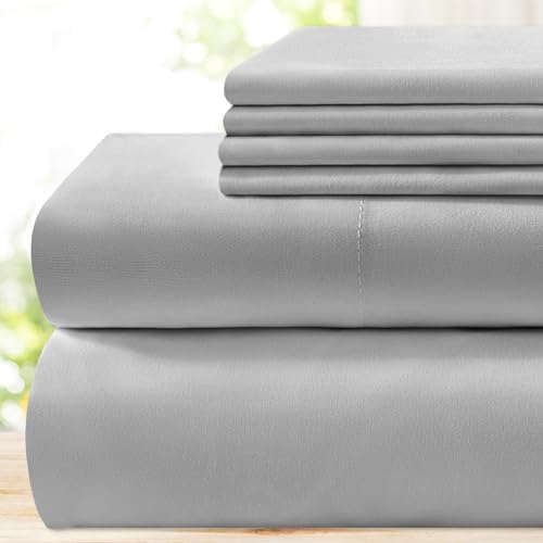 BYSURE Hotel Luxury Bed Sheets Set 4 Pieces(Twin, Light Gray) - Super Soft 1800 Thread Count 100% Microfiber Sheets with Deep Pockets, Wrinkle & Fade Resistant