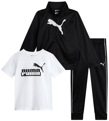 Opiniones y reviews de Pantalones de deporte para Bebé los preferidos por los clientes. 42 PUMA - Juego de pantalones deportivos para niños pequeños, 3 piezas, chamarra con cierre, pantalones deportivos para niños (12M-4T), Blanco/Negro Core, 7