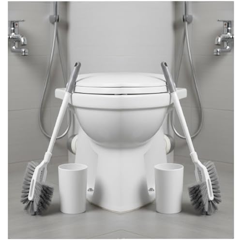 Image of Pack of 2 Toilet Cleaning Brush with Adhesive Wall Mount Hooks | Multipurpose uses for Bathroom Floor Tile Brush, Toilet Bowl Brush for Western & Indian Toilet | Durable Nylon Bristles Toilet Brush