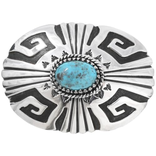 Alltribes Navajo Spiderweb Silver Belt Buckle Oxidized High Shine Sterling Design 0076