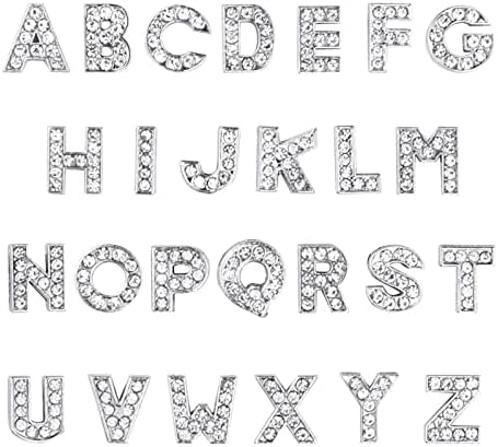 52pcs A-Z 8mm Full Rhinestones Slide Alphabet Letters for DIY Necklace Choker Pet Collar Wristbands Bracelets Jewelry Making Charms Supplies, Sliver
