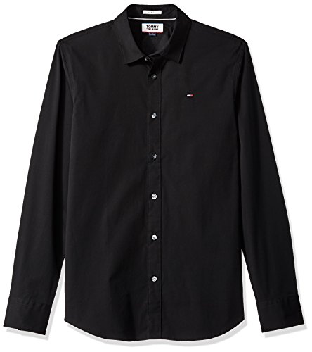 Tommy Hilfiger Men's Button Down Shirt Original Stretch, Tommy Black, Large