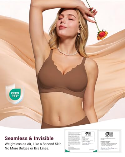 Image of As Fairy Wireless Bras for Women Full Coverage Seamless Scalloped Push Up No Underwire Everyday Bra with Air Holes