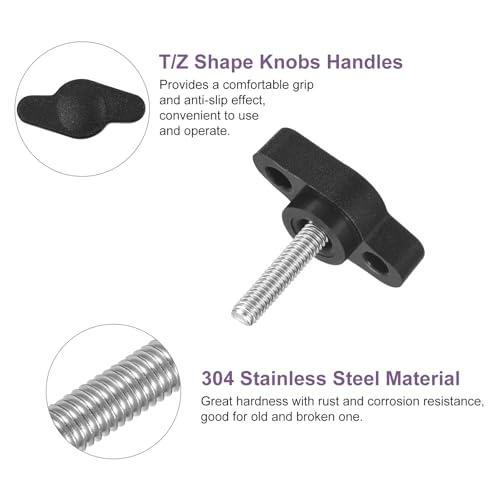 QUARKZMAN 6 Stück T-Flügelschraube mit Griffen Rändelschrauben, M4 x 16mm Männliche Schraube Knopf 304 Edelstahl Rändelschraube Daumenschrauben-Griff 27mm Durchmesser, Schwarz
