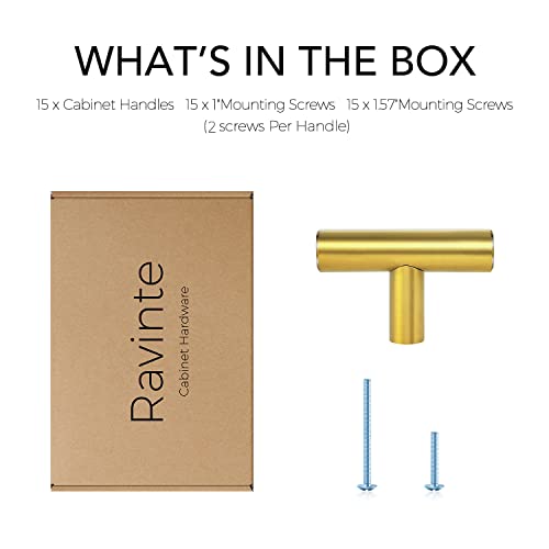 Image of Ravinte 2'' Cabinet Handles Stainless Steel Brushed Brass Kitchen Cabinet Hardware Handles of Kitchen Cupboard Handles 15 Pack
