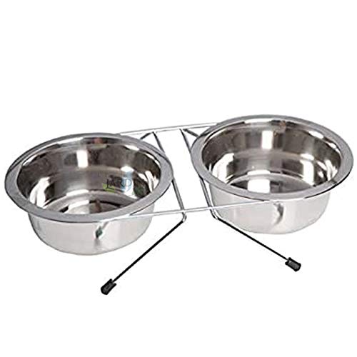 Suinga Futterhaus Hunde mit Standfuß Edelstahl. Kapazität 2 x 0.750 Liter. Wird als Futterstation und Vogeltränke für Tiere. Maßnahmen. Ø16,5 cm 35 x 17 x 7 cm