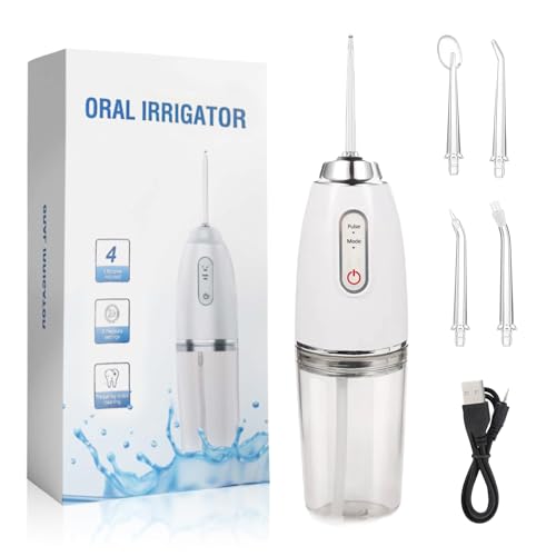 Munddusche Testsieger 2025, Munddusche Kabellos, Water Flosser 3 Modi & 4 Düsen, IPX7 Wasserdicht, für Oral Health Enthusiasten Tägliche Tiefenreinigung Reinigung auf Reisen