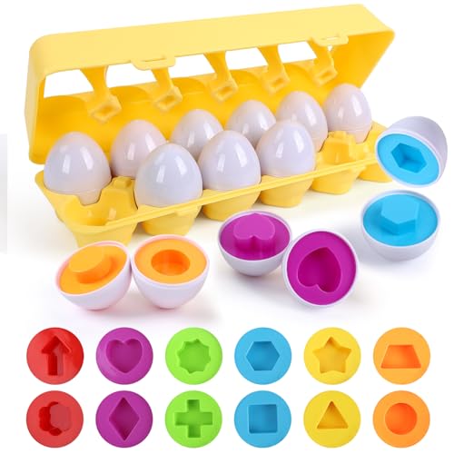 Image of USATDD Matching Eggs for Toddlers Montessori Geometric Eggs Color & Shape Recognition Toy, Fine Motor Skills Shape Sorter Puzzle, Easter Eggs Toys Gifts for Kids, Easter Basket Stuffers
