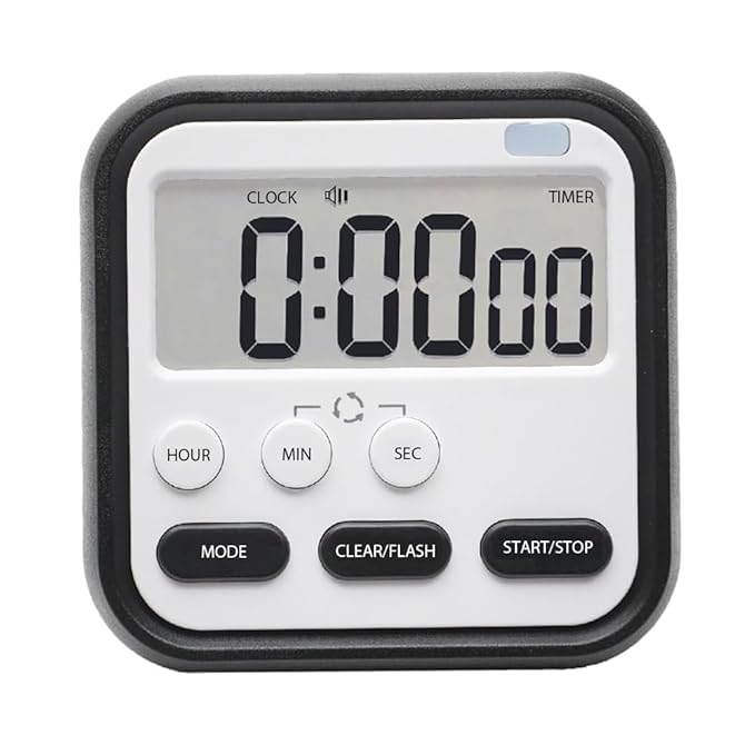 SMTPTL Digital Kitchen Timer &amp; Stopwatch, Countdown Large Digits, Loud Alarm, Magnetic Stand for Cooking | Baking | Kids Study Teacher Shower Oven Back Stand Hanging Hole (Black)