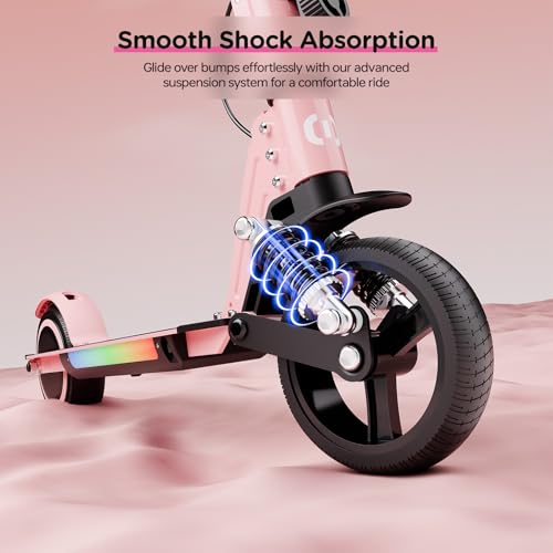 Qekud S5 Patín eléctrico para niños, Scooter Plegable para niños con iluminación LED, Ruedas Todo Terreno de 6.5", Velocidad hasta 14 km/h, para Edades de 6 a 14 años, Rosa - imagen 6