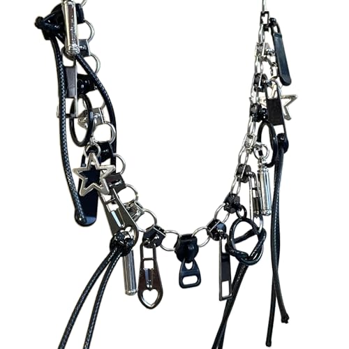 Alloy Necklace, Cool Zipper Neckchain Fringe Chain Hip Hop Collarbone Chains Unisex Jewelry4