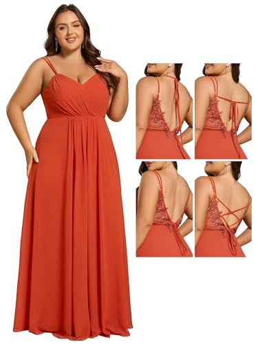 Image of Ever-Pretty Women's Pleated Backless Applique V Neck A Line Chiffon Sleeveless Plus Size Bridesmaid Dresses 01692-DA