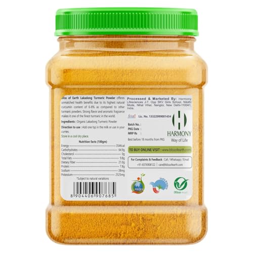 Bliss of Earth Lakadong Turmeric Powder From Meghalaya, Organic Haldi Powder, High Curcumin Turmeric Powder, 500gm