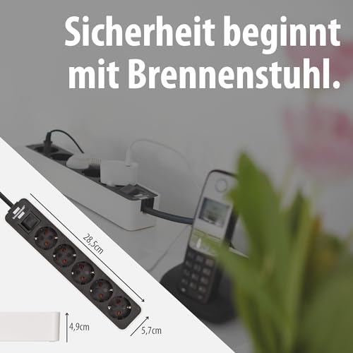Brennenstuhl Ecolor Steckdosenleiste 5-Fach (Mehrfachsteckdose mit Schalter und 1,5m Kabel) schwarz/weiß