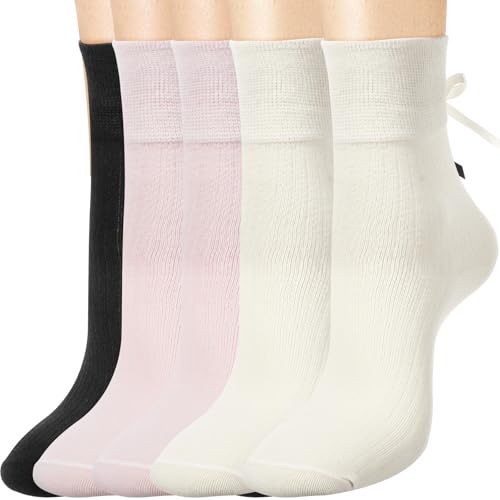 3 Pairs Women Socks Bow Crew Socks Cotton Sweet Breathable Black White Pink Soft Girls Ribbon Bow Socks