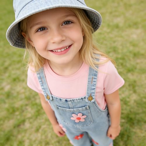 Image of OLMRJKD Toddler Girl Summer Clothes Short Sleeve Denim Overall Jumpsuit with Top Girls Spring Outfits Set