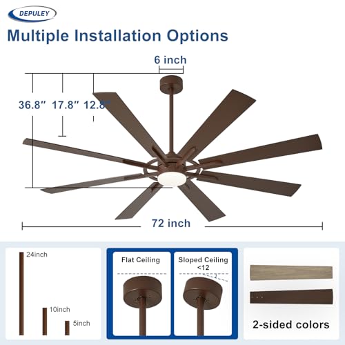 Image of Depuley 72-Inch Ceiling Fan with Light: Modern 8-Blade Brown and Wood Grain Indoor Outdoor Fans with Remote App Control Dimmable Light - Ultra Quiet DC Motor Reversible 6 Speed Timer