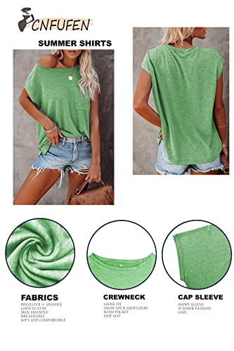 Image of CNFUFEN Short /Long Sleeve T Shirts for Women Fashion Casual Summer Lightweight Solid Trendy Tops