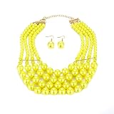 Halawly Women Layered Beads Teardrop Necklace, Long Acrylic Chunky Small and Large Wooden Beads Stat