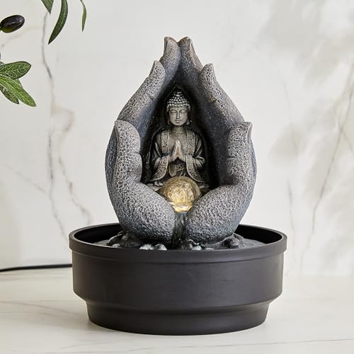 Image of Home Centre Alpine Modern Polyresin Buddha in Palm Water Fountain - 22x27cm