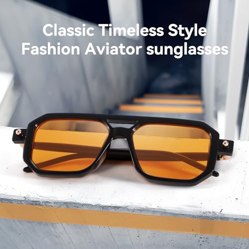 Dollger Trendy Aviator Sunglasses for Women Men Square 70s Retro Sunglasses Vintage 90s Aviator Frame BLACK Shades 20242