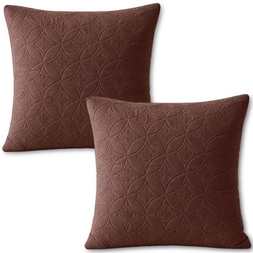 Image of HOKIPO 100% Leakproof Quilted Cushion Cover for Sofa 22x22 Inches, Set of 2, Chocolate Brown (AR-6281-BR*2)