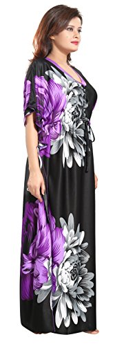 Image of Noty Women's Kaftan Nighty | Serena Fabric | Floral Print Maxi | Short Sleeves | V Shaped Neck