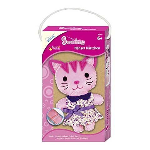 MAMMUT 160005 - Nähset, Tiermotiv, Kätzchen, Katze, Komplettset mit vorgestanzten Filzstoffen, Füllwatte, Garn, Nadel, Zubehör und Anleitung, Bastelset für Kinder ab 6 Jahre, 14 x 22 cm Cover