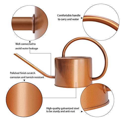 Megawodar 40 oz Decorative Copper Colored Galvanized Steel Watering Can - Easy Pour Gooseneck Spout for Indoor Plant Watering - Image 5