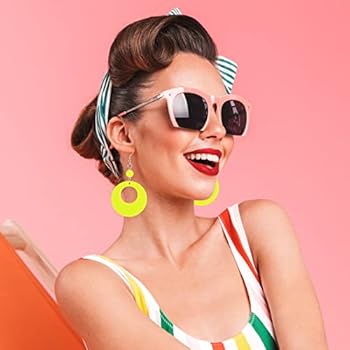 4 paar acryl retro neon oorbellen kleurrijke hanger oorbellen trendy oorbellen dikke oorbellen schattige snoep oorbellen voor jaren 80 feest kostuum accessoire (ronde holle hanger), Zink, Geen