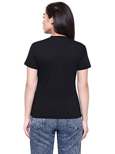Image of Saundarya Women's Embellished T-Shirt Hosiery Fabric Half Sleeve Round Neck Blue and Red Embroidery Black