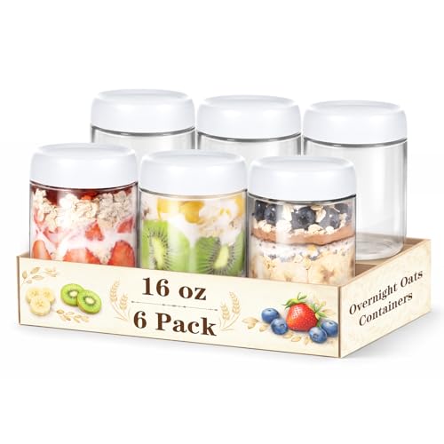 SECLENT 6-Pack Glass Storage Containers with Lids, Overnight Oats Containers