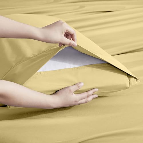Image of Nestl Extra Deep Twin Sheet Set - 4 Piece Breathable & Cooling Sheets - Hotel Luxury Bedding Set w /18-24 Inch Deep Pockets - Easy & Secure Fit - Super Soft, Wrinkle Free & Comfy - Custard Yellow