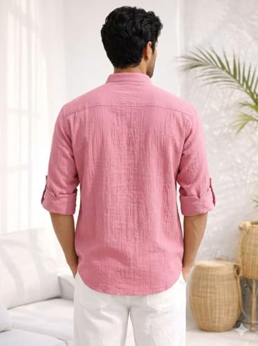 Image of Men's Crinkle Cotton Short Kurta | Textured Fabric | Regular Fit | Casual Ethnic Wear for Men