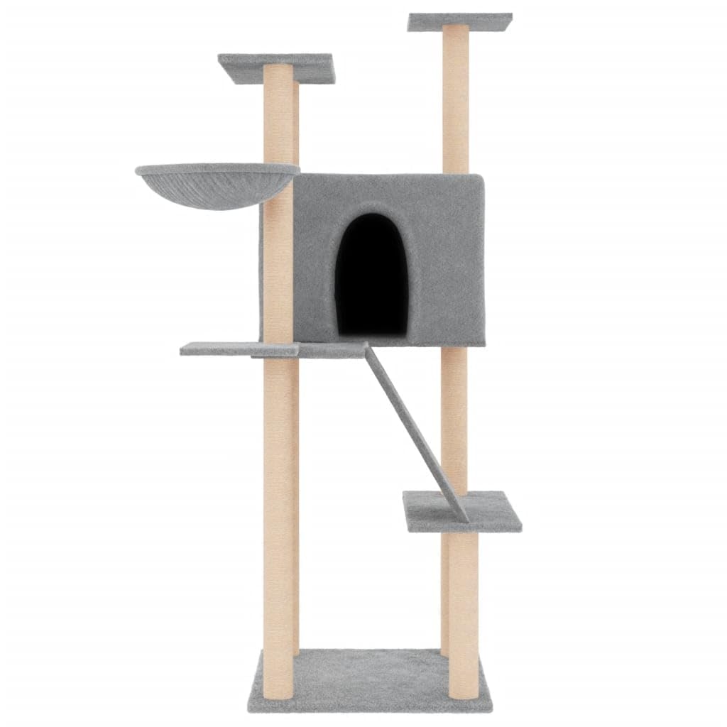Homgoday Tiragraffi per gatti con tiragraffi in sisal, grigio chiaro, 143 cm, torre tiragraffi a torre, casa per arrampicata per gatti multilivello, centro attività per gatti, animali e articoli per