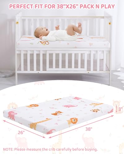 Image of lasoftan Pack and Play Mattress - 38 inch x 26 inch Soft Mini Pad Breathable Portable Mattres Waterproof & Washable Perfectly fits Pack n Play
