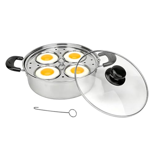 4-Cup Stainless Steel Egg Poacher Pan Non-Coated Egg Cooker Maker