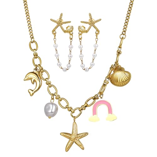 Aretes colgantes de concha de mar de oro para tus noches de verano y paseos por la playa