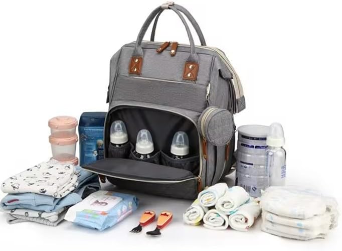 Diaper Bag With Changing Station | Mummy Bag With Bassinet | Bed Changing Backpack | Backpacks | Foldable Bag | Travel Bag | Diaper Bags | Shoulder Bag | Gift, Grey, Standard, Casual