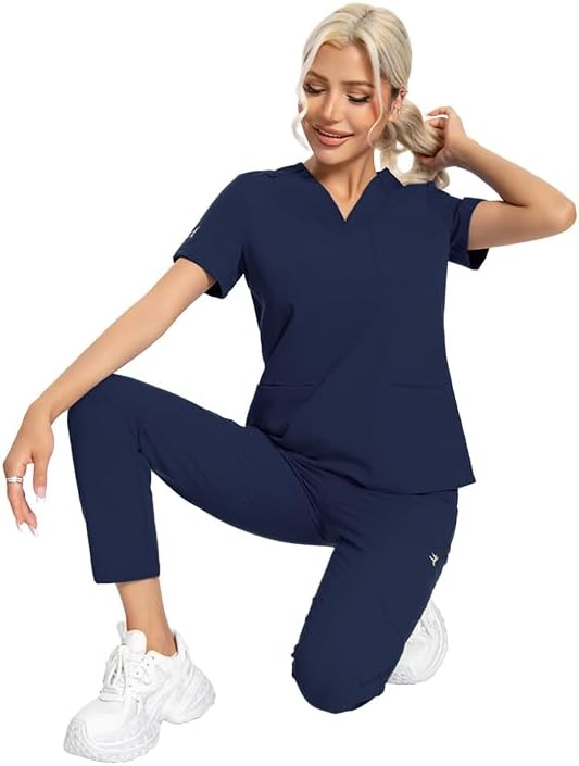 Scrubs for Women Set Medical Uniform 12 Pockets Scrubs Top and Pants for Nurses & Healthcare Workers - Image 3