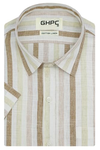 Image of GHPC Cotton Linen Striped Half Sleeves Regular Fit Formal Shirt for Men