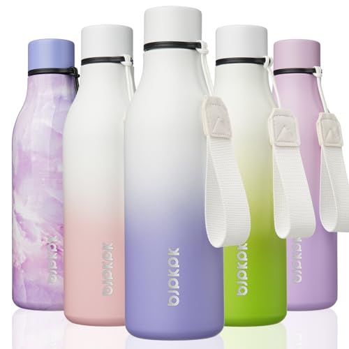 BJPKPK Insulated Water Bottles, 18 oz Stainless Steel Metal Water Bottle with Strap, BPA Free Leak Proof Jugs, Mugs, Flasks, Reusable Thermal Flasks for Sports & Travel, Lilac Elegance