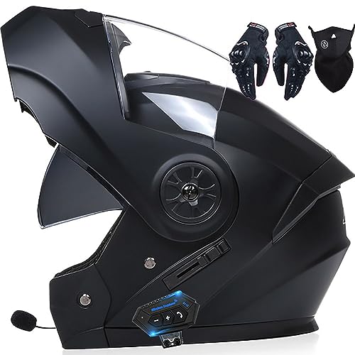 Motorcycle Helmet Flip-Up Modular Helmets with Bluetooth,DOT/ECE Approved Helmet Full Face Motorbike Helmet Scooter Helmet Crash Helmet Double Anti-Fog Visors Ideal for Men Women
