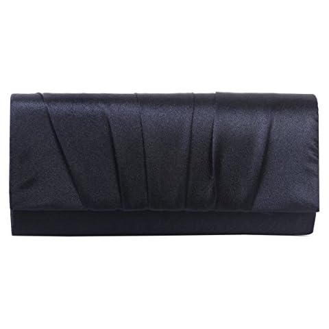 Damara Womens Satin Pleated Clutch Bag Wedding Bridal Prom Evening Handbag,Navy Blue(Size:L) Cover