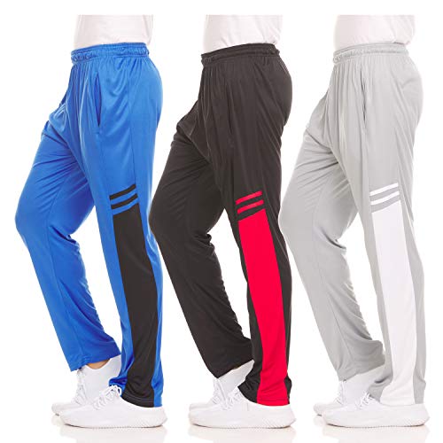 DARESAY Men’s 3-Pack Performance Jogger Sweatpants with Pockets - Open-Bottom, Lightweight, Quick-Dry, Drawstring Waist.