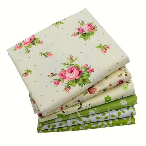 iNee Green Floral Fat Quarters Quilting Fabric Bundles, Sewing Fabric for Quilting Craftting,18 x 22 inches (Green Floral)